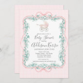 南名門私立校風のベビーキャリッジ赤ちゃんシャワー招待状 招待状 (正面/裏面)