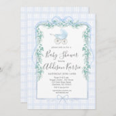 南名門私立校風のベビーキャリッジ赤ちゃんシャワー招待状 招待状 (正面/裏面)