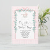 南名門私立校風のベビーキャリッジ赤ちゃんシャワー招待状 招待状 (スタンド正面)