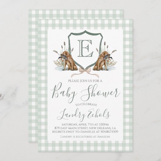 南名門私立校風の男の子狩りダックドッグベイビーシャワー 招待状 (正面/裏面)