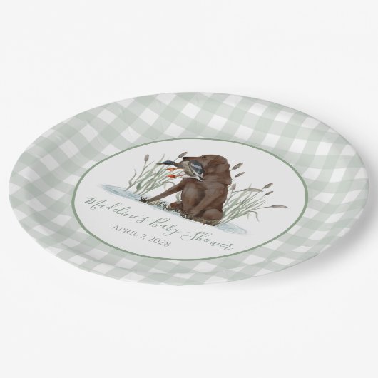 南名門私立校風の緑のアヒル犬の赤ちゃんシャワー ペーパープレート (アングル)
