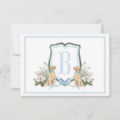 南名門私立校風の青の男の子の犬の赤ちゃんシャワー サンキューカード (正面)