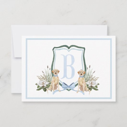 南名門私立校風の青の男の子の犬の赤ちゃんシャワー サンキューカード (正面)