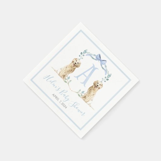 南名門私立校風の青の男の子の犬の赤ちゃんシャワー スタンダードカクテルナプキン (角)