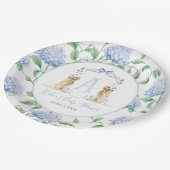 南名門私立校風の青の男の子の犬の赤ちゃんシャワー ペーパープレート (アングル)