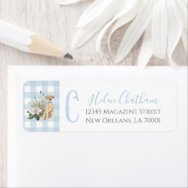 南名門私立校風の青の男の子の犬の赤ちゃんシャワー ラベル