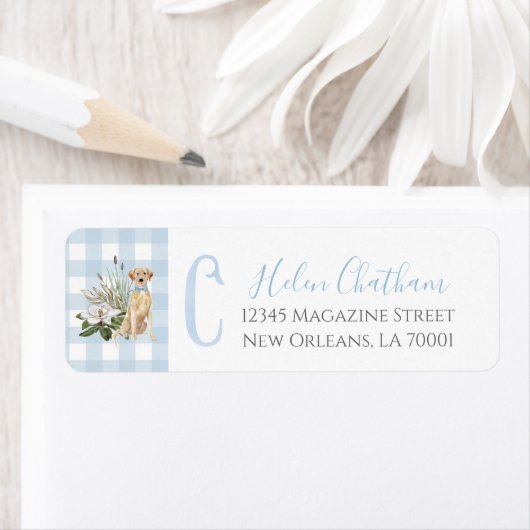 南名門私立校風の青の男の子の犬の赤ちゃんシャワー ラベル (インサイチュ)