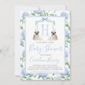 南名門私立校風の青の男の子の犬の赤ちゃんシャワー 招待状 (正面)