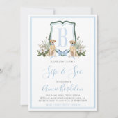 南名門私立校風の青の男の子の犬の赤ちゃんシャワー 招待状 (正面)