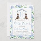 南名門私立校風の青の男の子の犬の赤ちゃんシャワー 招待状 (正面)