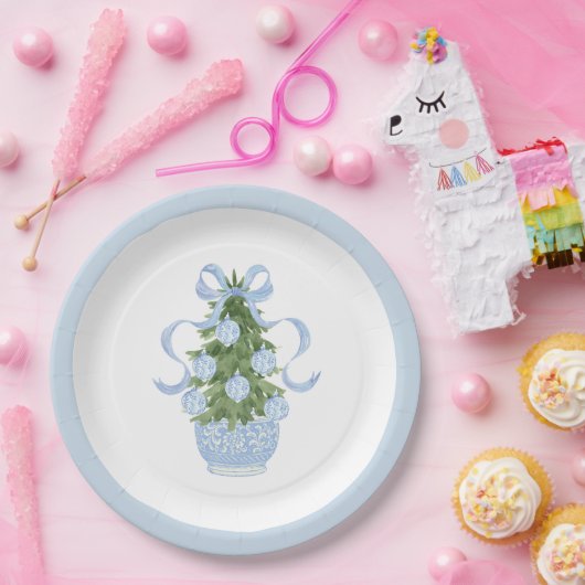 南名門私立校風の青クリスマス ペーパープレート (パーティー)