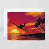 南国の夕焼けに飛行機 ポストカード (正面/裏面)