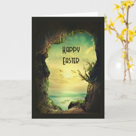 南国を見下ろめるイースターの洞窟 カード (黄色い花)