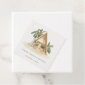 南国リゾートのヤシの木の浜辺の小屋 ブライダルシャワー フェイバータグ (インサイチュ)