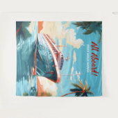 南国リゾート地へのクルーズ船の背景 タペストリー (正面(横))