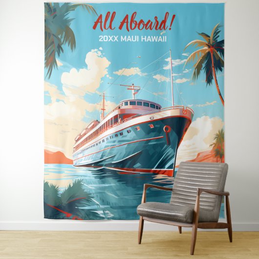 南国リゾート地へのクルーズ船の背景 タペストリー (インサイチュ)