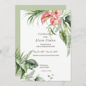 南国風の緑の葉のアンソリウム お別れのご案内 招待状 (正面/裏面)
