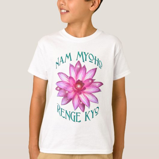 南妙法蓮華経ロータスフラワーデザイン Tシャツ (正面)