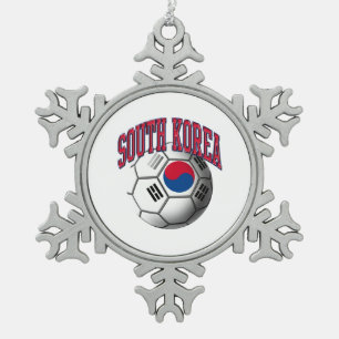 南朝鮮のサッカーボールの旗 スノーフレークピューターオーナメント