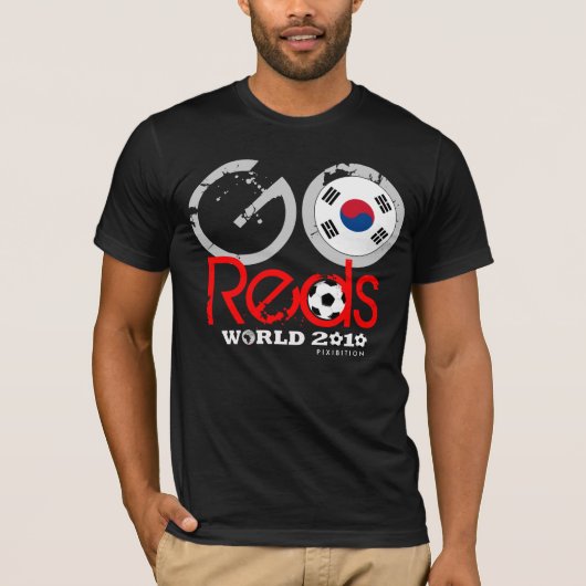 南朝鮮はTシャツ赤のワールドカップの黒の行きます Tシャツ (正面)