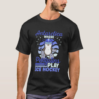 南極でペンギンがアイスホッケー Tシャツ