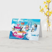 南極のペンギン カード (黄色い花)