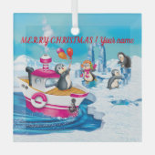 南極のペンギン ガラスオーナメント (正面)