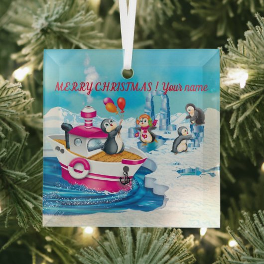 南極のペンギン ガラスオーナメント (インサイチュ)