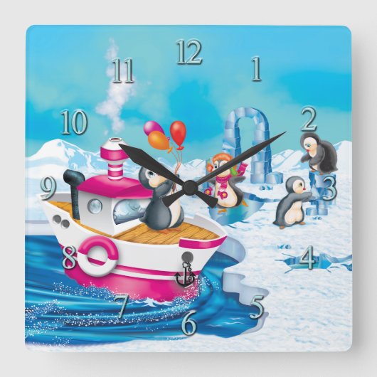 南極のペンギン スクエア壁時計 (正面)