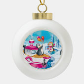 南極のペンギン セラミックボールオーナメント (正面)