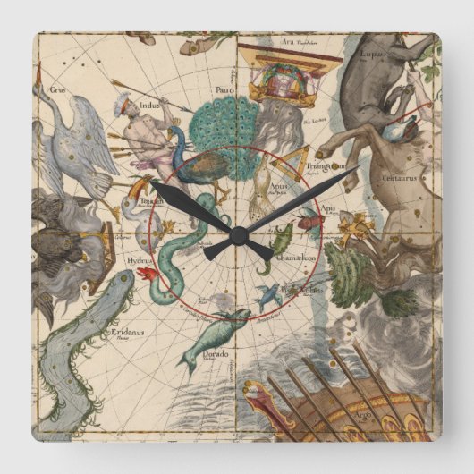 南極のヴィンテージの地図 スクエア壁時計 (正面)