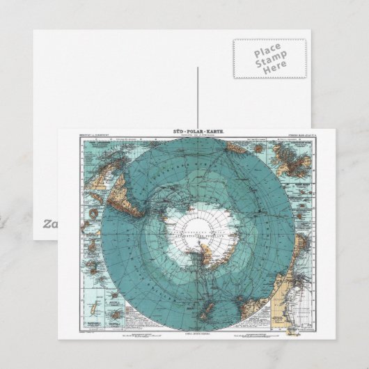 南極の地図 ポストカード (正面/裏面)
