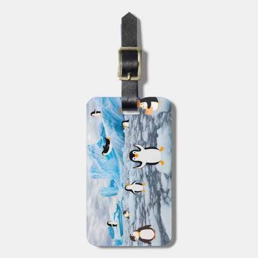 南極の氷の中の可愛いペンギン ラゲッジタグ (正面縦)