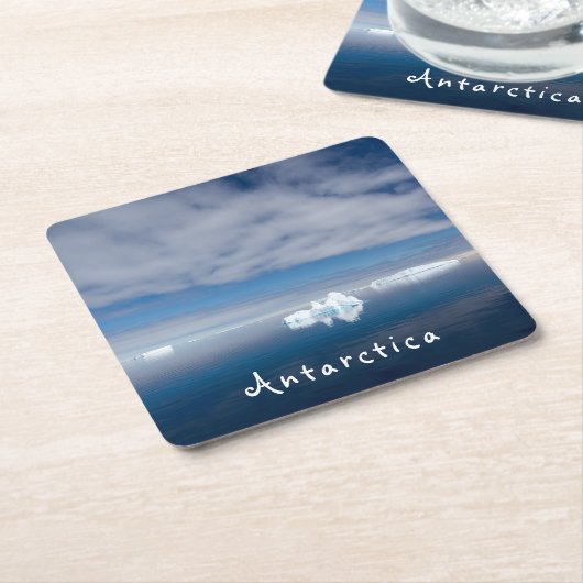 南極の風景の浮氷の写真と文字 スクエアペーパーコースター (アングル)