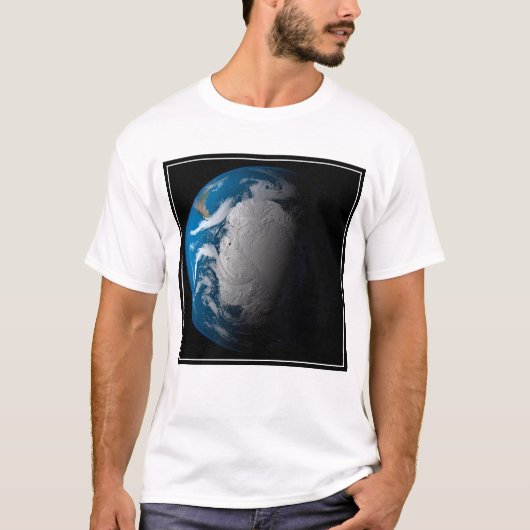 南極上空でシミュレートされた雲を示す全地球 Tシャツ (正面)