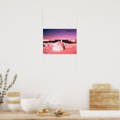 南極写真の氷河の明るいピンクの夕日 ポスター (キッチン)