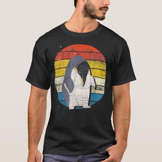 南極動物園アニマルペンギン恋人レトロペンギン Tシャツ (正面)