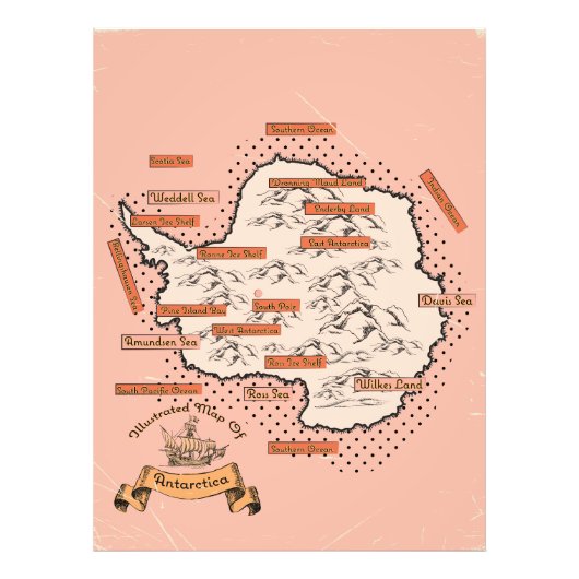 南極図解入りの、写真付きのの地図 フォトプリント            (正面)