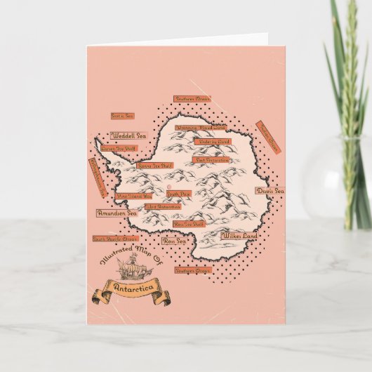 南極図解入りの、写真付きのの地図 招待状 (正面)