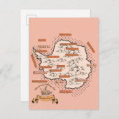 南極図解入りの、写真付きのの地図 案内ポストカード (正面/裏面)