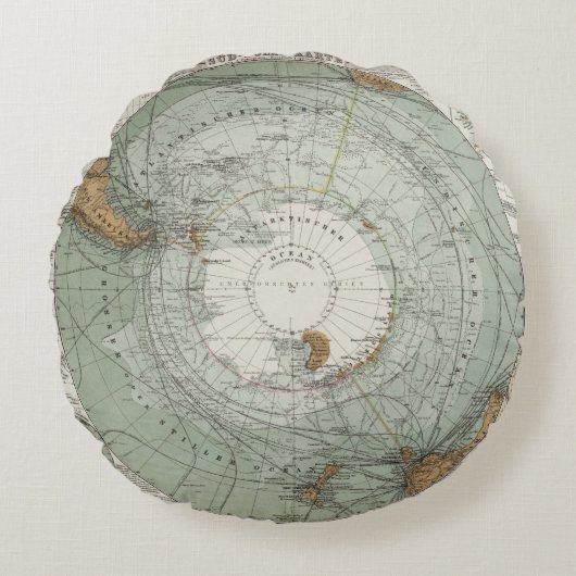 南極圏の地図 ラウンドクッション (正面)