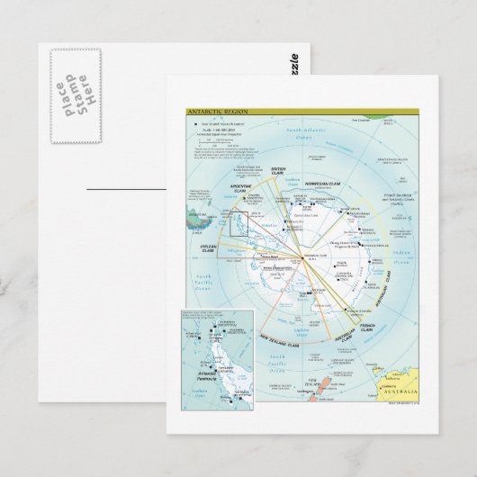 南極地域の地図 ポストカード (正面/裏面)