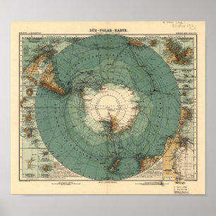 南極大陸の1912年の旧式な地図書の地図 ポスター