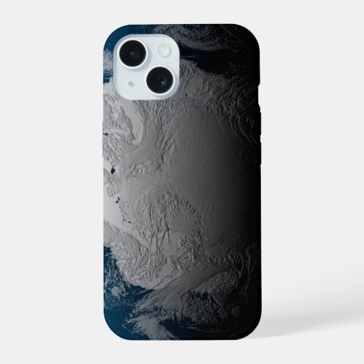 南極大陸上に模擬雲を表示した地球 iPhone 15ケース (裏面)