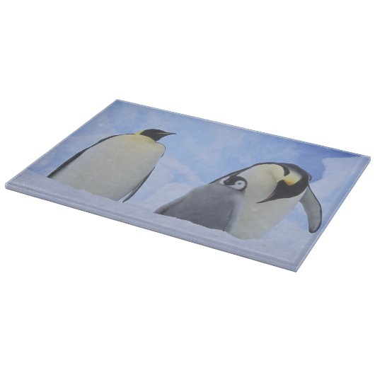 南極大陸 コウテイペンギンの親子 カッティングボード (角)