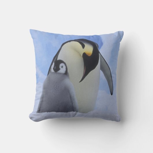 南極大陸 コウテイペンギンの親子 クッション (正面)