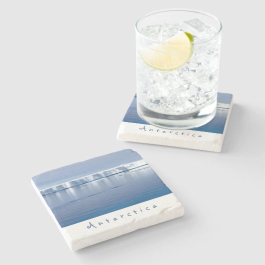 南極氷山の風景の白い文字 ストーンコースター (横)