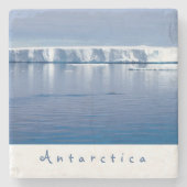 南極氷山の風景の白い文字 ストーンコースター (正面)