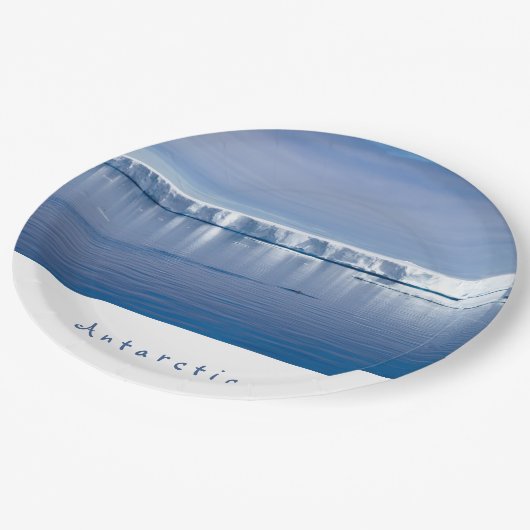 南極氷山の風景写真(白い文字) ペーパープレート (アングル)