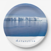 南極氷山の風景写真(白い文字) ペーパープレート (正面)